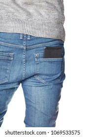 A Man Standing With His Back In Jeans With A Leather Black Purse In His Back Pocket
