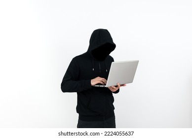 Man Standing With Laptop Presenting Cyber Security. Businessman Thinking Deeply For Information Technology Defence. Guy Brain Storming Brilliant Strategies. - Powered by Shutterstock