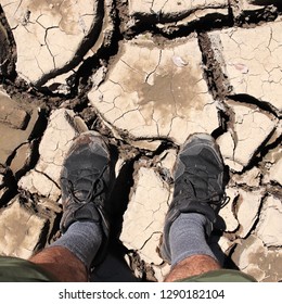 Man Standing On Dry Cracked River Stock Photo 1290182104 | Shutterstock