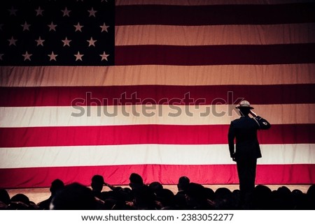 Man Standing On Stage Facing An American Flag