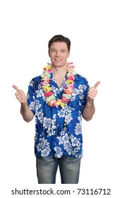 Man Standing On White Background With Hawaiian Shirt