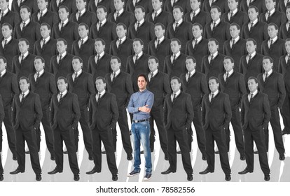 Man Standing Out In A Crowd