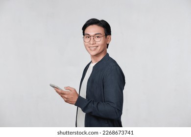 Man Standing Using Phone Isolated - Powered by Shutterstock