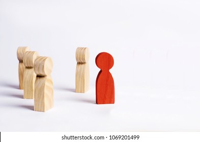A man stands in the crowd and looks the other way on a white background. Concept meeting rally. Another view and point of view. Abstraction of disobedience, question. protest - Shutterstock ID 1069201499