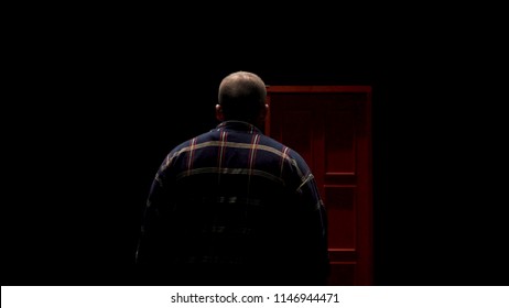 Man Stepping Through Door. Stock. Loser Walks Through A Magic Door To Success. Career Concept