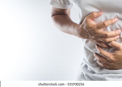 Man With Stomach Pain On White Background