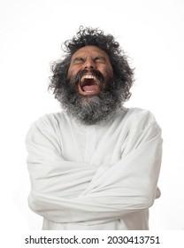 Man In Straitjacket Entering A Mental Ward