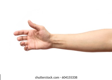 Man stretching hand to handshake isolated on a white background