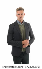 Man Of Style. Handsome Man Isolated On White. Serious Man In Formal Style. Fashion Look Of Mature Man. Fashion Wardrobe. Office Style. Business Attire. Menswear Store. Dressing For Work.