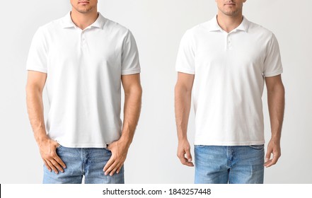 Man in stylish t-shirt on light background - Shutterstock ID 1843257448