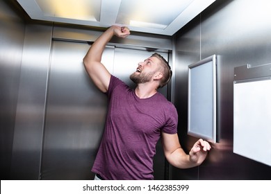 Man Suffering From Claustrophobia Trapped Inside Elevator Screaming