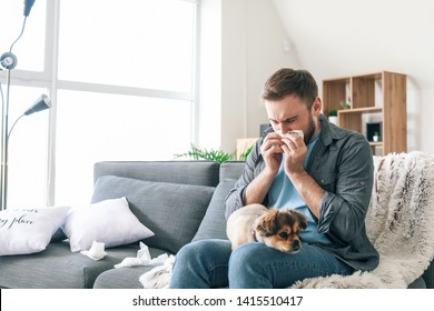 Man Suffering From Pet Allergy At Home