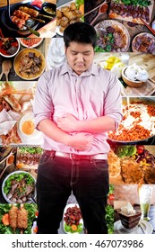 A Man Suffering From Stomach Ache Because Of Eating Too Much Food