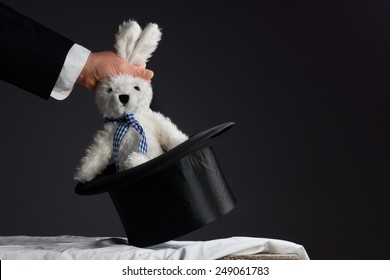 Man In Suit Pulling A Rabbit Out Of The Topper Hat