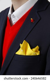 Man In Suit, Suit, Red Sweater, Suit With Pocket Square