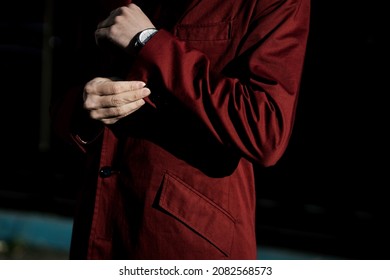 Man In A Suit With Watch On Wrist. Style And Buisness