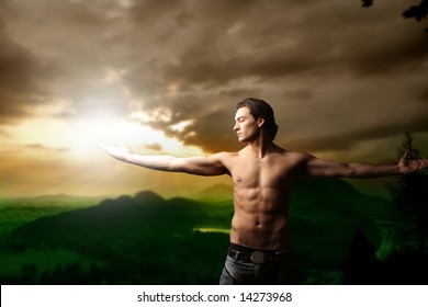 a man and a sunset