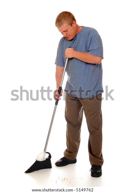 Man Sweeping Floor Home Broom Isolated Stock Photo Edit Now 5149762