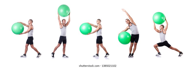 Man with swiss ball doing exercises on white - Powered by Shutterstock