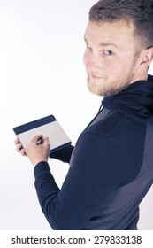man with tablet