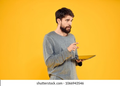   Man With A Tablet Looking Away, Technology, Studio                             