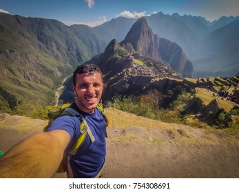 Man Take Selfie Photo With Machu Picchu