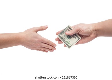 the man takes a bribe isolated on white background