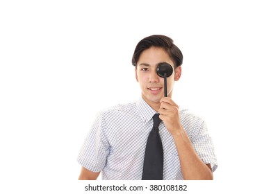 Man taking an eye test