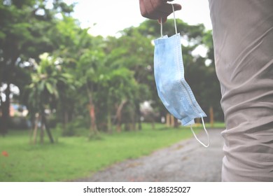 Man Taking Off Mask, Back Into Normal Life. Vintage Style