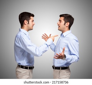 Man Talking To A Clone Of Himself