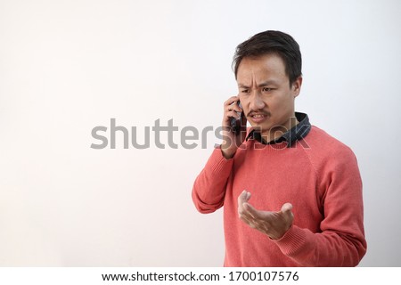 Similar – Image, Stock Photo Man speaking over the retro telephone