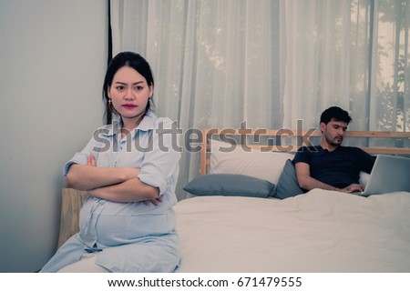 The man are tense with the responsibility to make pregnant woman. Stock photo © 