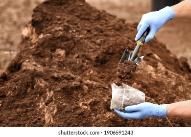 Man Testing Rich Soil Outdoors