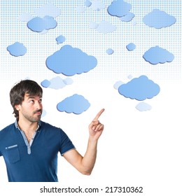 Man thinking over sky background