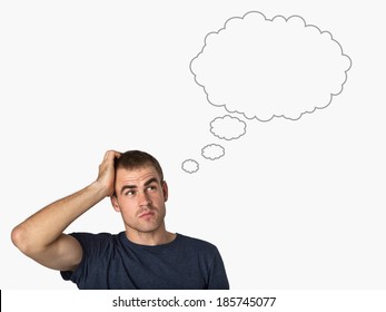 Man Thinking With A Thought Bubble