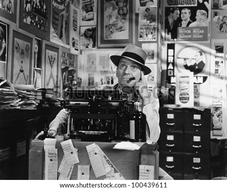 Image, Stock Photo Businessman smoking cigar in street cafe