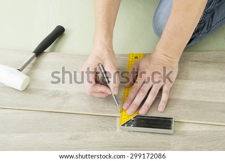 Man Tools Laying Laminate Stock Photo Edit Now 299172086