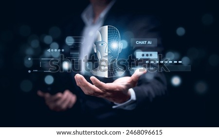 Man touch bar Chat bot Chat with AI, Artificial Intelligence,System Artificial intelligence an artificial intelligence chatbot, Digital chatbot, Robot application, conversation, command 