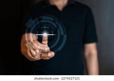 Man touch the future interface technology virtual screen.