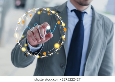 Man touch the future interface technology virtual screen.