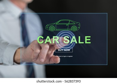 Man Touching A Car Sale Concept On A Touch Screen With His Finger