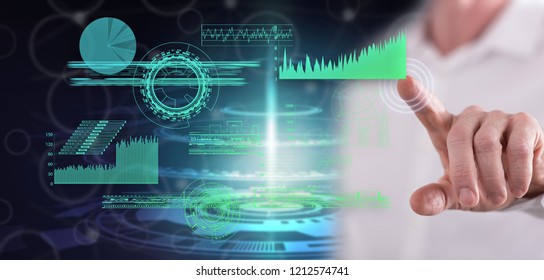 Man touching a digital analytics concept on a touch screen with his finger - Powered by Shutterstock - Get 15% off with code: PIKWIZARD15