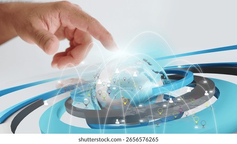 Man Touching Digital Globe with Network Connections