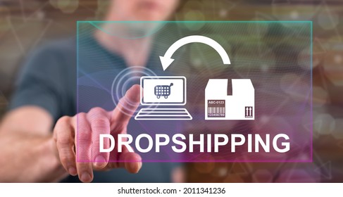 Man touching a dropshipping concept on a touch screen with his finger