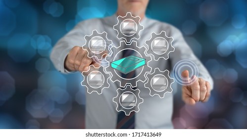 Man touching an e-learning concept on a touch screen with his fingers - Shutterstock ID 1717413649