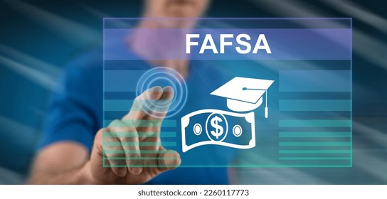 Man touching a fafsa concept on a touch screen with his finger - Shutterstock ID 2260117773