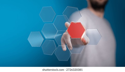 Man Touching Hexagon Network Interface