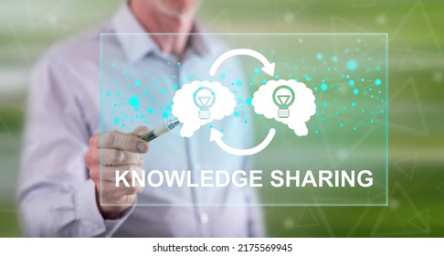 Man Touching A Knowledge Sharing Concept On A Touch Screen With A Pen