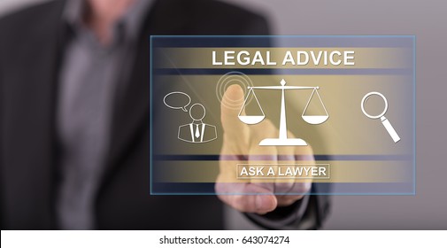 Man touching a legal advice concept on a touch screen with his finger