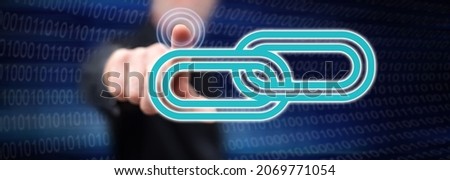 Man touching a link concept on a touch screen with his finger